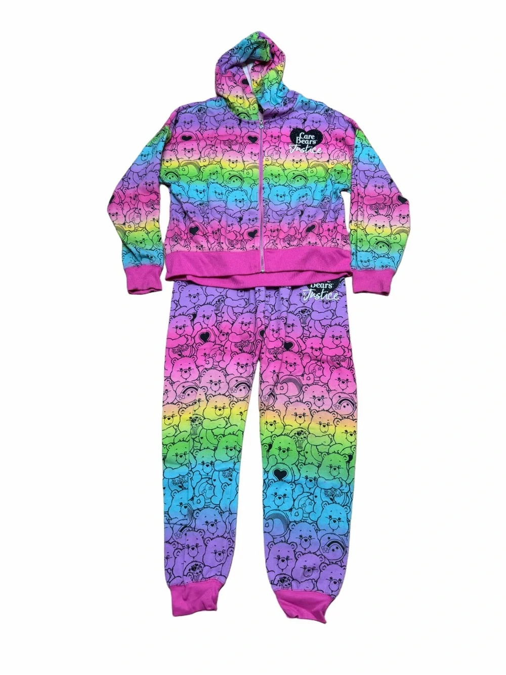 Justice x Care Bears Rainbow Hoodie Jogger 2 Piece Set XL Plus 16P/18P